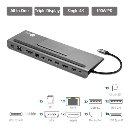 Betterbattery Aluminum USB-C MST Video Docking Station with PD BE3749677